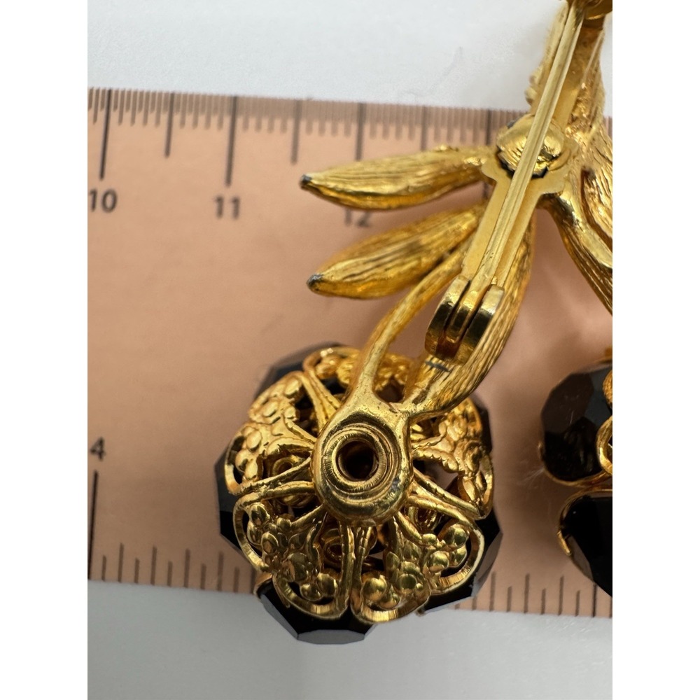 Vintage Black Crystal Gold Tone Flower Bouquet Brooch - Picture 9 of 11